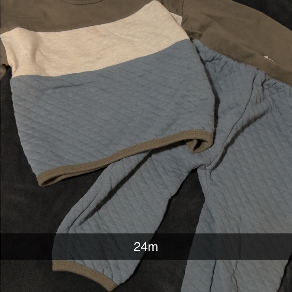 Two-Piece Quilted Set in Blue and Gray